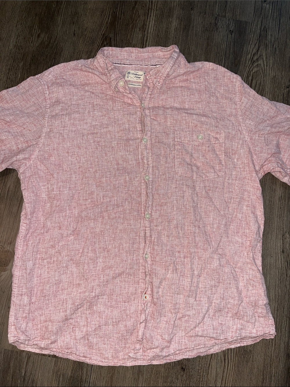 WEATHERPROOF Vintage Pink Button-Down Linen Blend Shirt
